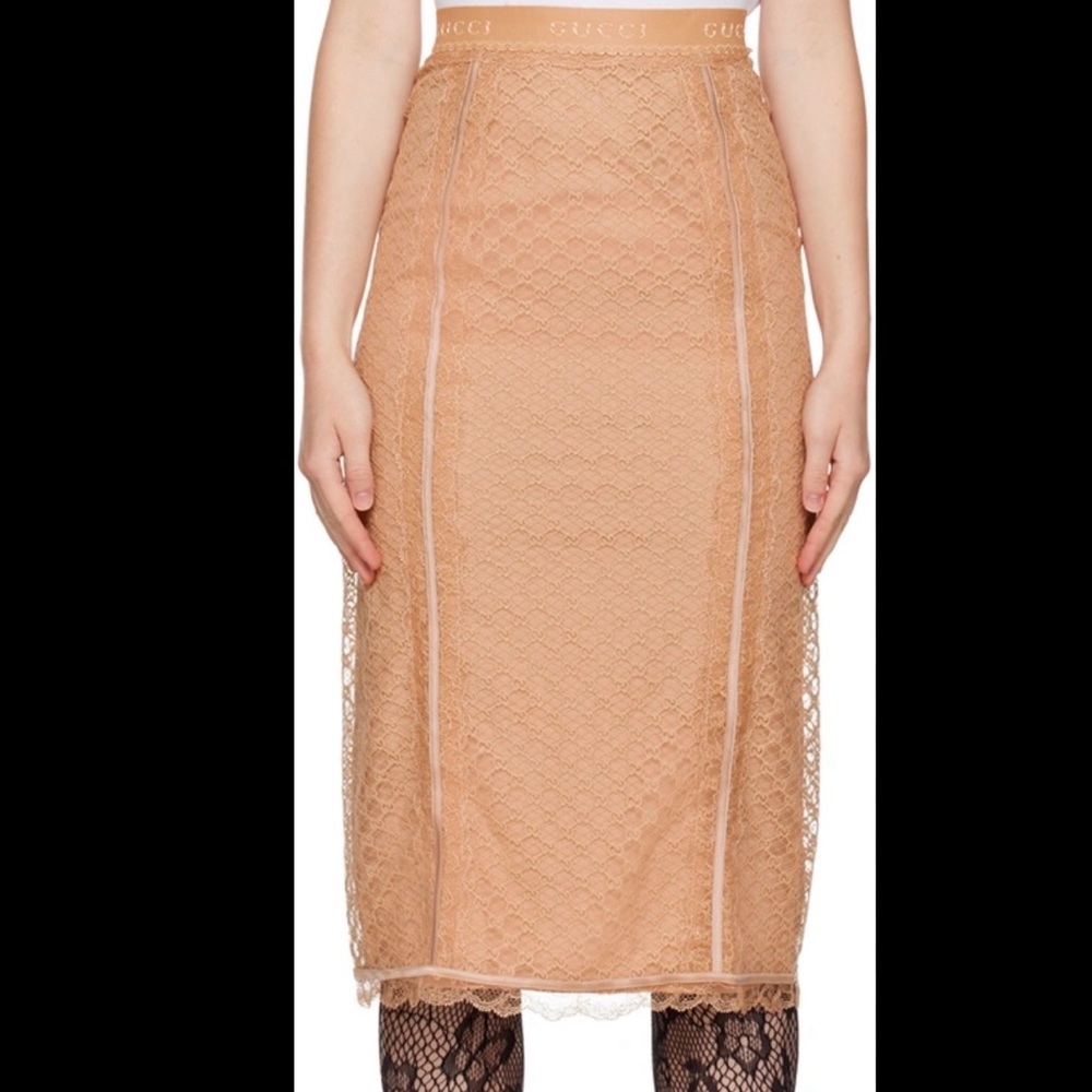 GUCCI 2022 Runway Aria lingerie midi skirt in tulle and GG lace